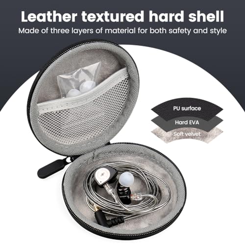 Circular Earbud Case Wired Earphone Case Holder Hard EVA Small Zipper Pouch Compatible with in Ear Monitor, KZ ZS10 PRO IEM, Shure SE215-CL, Sennheiser IE 200 IE 300, CCZ Melody, EarPods