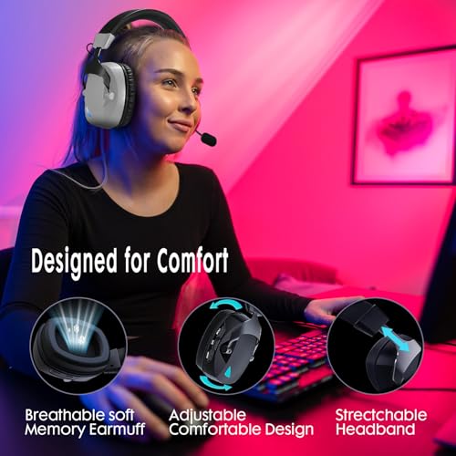 Wireless Gaming Headset for PS5, PS4, PC, Nintendo Switch, 2.4GHz USB Gaming Headphones, Bluetooth 5.3, 50H Battery, Noise Canceling Microphone, ONLY 3.5mm Wired Mode for Xbox Series-Black and White