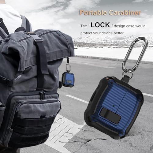 Galaxy Buds 3 Pro/3/3 FE Case Cover with Secure Lock Clip, Shockproof Samsung Galaxy Buds3/3 Pro 2024/3 FE 2025 Protective Hard Cover Shell with Carabiner&Cleaner kit for Men Women, CF Black/Blue - color: AA-Black/Blue