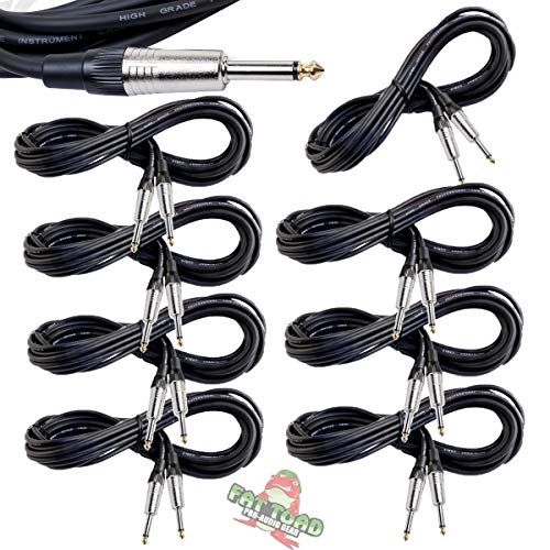 Fat Toad 20ft Guitar Cables (ShieldedPRO X Series) 8-Pack – 1/4" Gold Jack Instrument Cords with 24GA Wires Conductor for Bass, Amp, Pedals & Studio Gear - size: 8-Pack