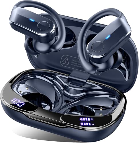 Wireless Earbuds, Sports Bluetooth 5.4 Headphones IPX8 Waterproof, 70H Over Ear Buds with Deep Bass Sound,4 ENC Noise Cancelling Mics, USB-C Fast Charging Earphones with Earhooks for Workout/Running - color: Deep Blue