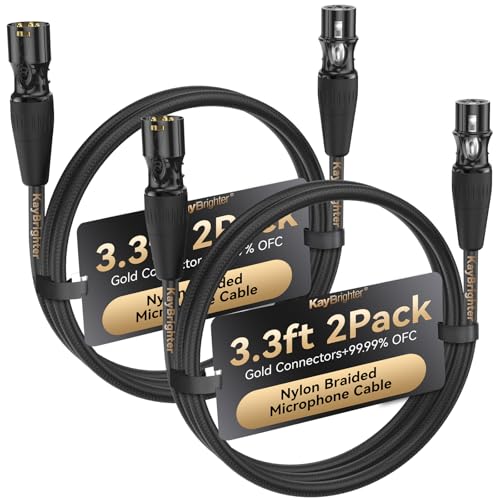 XLR Cables 3.3ft 2Pack, Professional Noise-Free Microphone Cable, Rean-Neutrik Gold Connectors, Balance Mic Cord, 99.99% OFC, Male to Female Short XLR Cable for Speaker Mixer, Durable Nylon Braided - size: 3.3 FT, style: 2-Pack