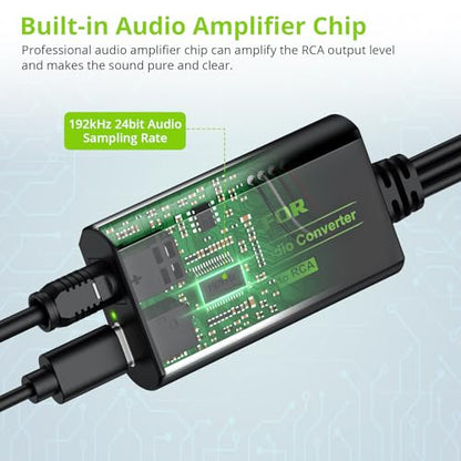 LiNKFOR 192kHz SPDIF Optical to RCA&3.5mm DAC Converter | Includes optical cable, outputs stereo audio, perfectly compatible with HDTV, Blu-ray, DVD and amplifiers - style: SPDIF to RCA+3.5mm Converter
