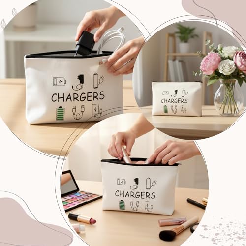 Charger Makeup Bag Charging Cable Organizer Bag Chargers Makeup Bags Zipper Pouch Cosmetic Bags Funny Toiletry Organizer Pouch Travel Gifts for Women Traveler Charging Cord Themed Accessories