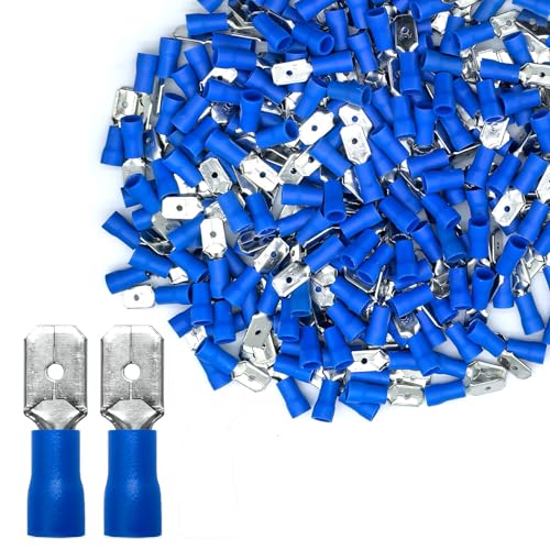 200피스 수 빠른 분리 비닐 절연 스페이드 와이어 커넥터, 16-14 AWG-6.3mm 0.6cm(1/4인치) 전기 크림프 터미널 - size: Male 200pcs AWG16-14 Blue