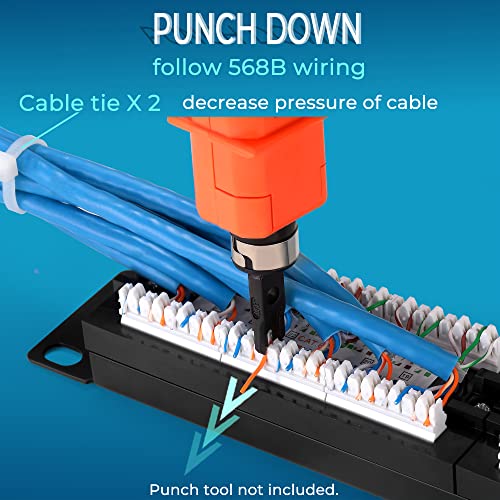 Rapink Patch Panel 12 Port Cat6 10G Support, Network Patch Panel UTP 10-Inch, Wallmount 1U Ethernet Patch Panel Punch Down Block for Cat6, Cat5e, Cat5 Cabling - size: 12Port