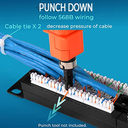Rapink Patch Panel 12 Port Cat6 10G Support, Network Patch Panel UTP 10-Inch, Wallmount 1U Ethernet Patch Panel Punch Down Block for Cat6, Cat5e, Cat5 Cabling - size: 12Port