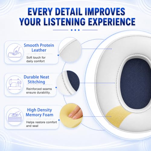 Replacement Ear Pads for Skullcandy Crusher Wireless ANC/Evo/540, Hesh3/ANC/Evo, Venue ANC Over-Ear Headphones, Protein Leather Cushions with Memory Foam，White