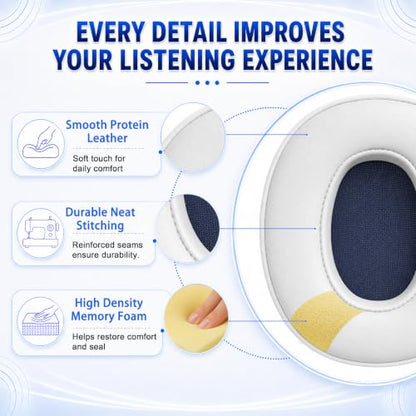 Replacement Ear Pads for Skullcandy Crusher Wireless ANC/Evo/540, Hesh3/ANC/Evo, Venue ANC Over-Ear Headphones, Protein Leather Cushions with Memory Foam，White