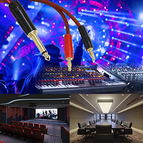 1/4 TS to Banana Plug Speaker Cable,6.35mm TS to Banana Plug Speaker Audio | Cable,Gold-Plated 1/4 TS Male To Dual Banana Plugs OFC HiFi Speaker Wire For DJ Application, Mixer (5 Feet )-12AWG Cord - size: 1.5m