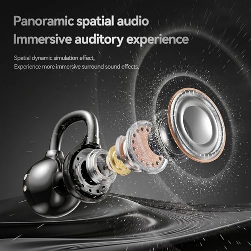 Open Ear Wireless Earbuds for Women with Makeup Mirror Charging Case, Clip-on Bluetooth 6.0 Headphones with Spatial Audio, Includes Flower & Butterfly Earrings, Long Battery Life (Black) - color: Black