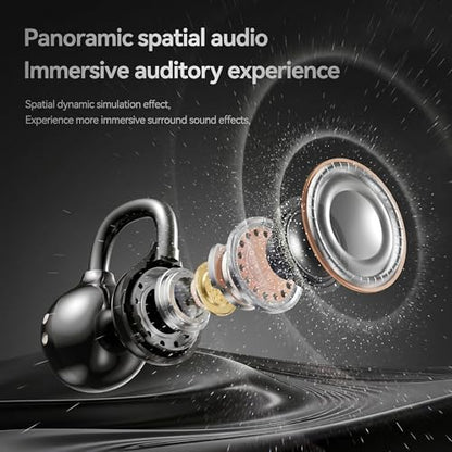 Open Ear Wireless Earbuds for Women with Makeup Mirror Charging Case, Clip-on Bluetooth 6.0 Headphones with Spatial Audio, Includes Flower & Butterfly Earrings, Long Battery Life (Black) - color: Black