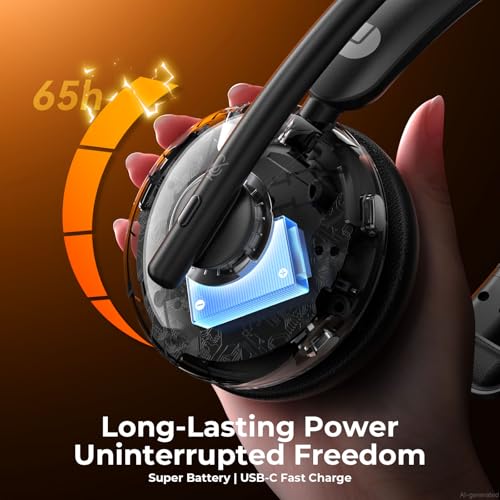 Dytole Wireless Headset with Mic for Work, Bluetooth Headset with Mic, AI Noise Cancelling, 65H Battery & Mute Function, Single-Ear Wireless Headset & USB Dongle, Fit for PC/Laptop/Teams/Call Center