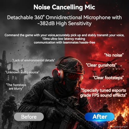 Wireless Gaming Headset with Mic Over Ear Headphones for PC,Xbox,PS5,Switch