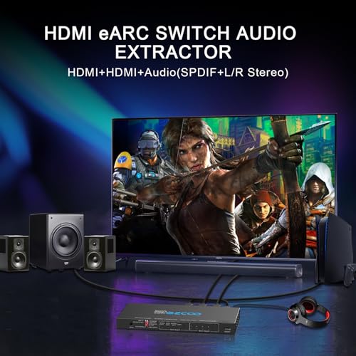 HDMI 2.1 Switch 4K 120Hz 4 in 1 Out with Audio Extractor VRR ALLM HDCP2.3 ARC eARC HDR CEC SPDlF Optical and 3.5mm Audio,D-olby Atmos,Digital EDID for PS5 Xbox NVIDIA AMD