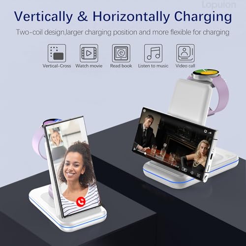 Wireless Charging Station for Samsung/Android, Fast Wireless Watch Charger Station Compatible for Samsung Galaxy S26 Ultra/S25/S24+/Z Flip 7/6 Fold 7/6, Watch8/7/Pro/Active 2 Galaxy Buds3/2 Pro(White) - color: White
