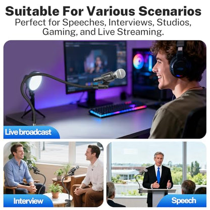 Microphone Stand, 20" Flexible Gooseneck Desktop Mic Stands Holder,3/8" to 5/8" Screw Adapter, 360 Adjustable Compact Mic Arm for Meetings, Lectures, Live Broadcast Equipment