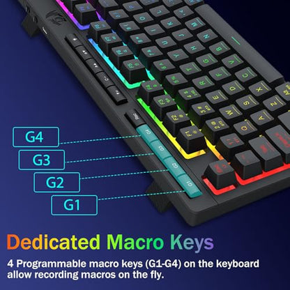 Redragon Wireless Gaming Keyboard, RGB Backlit, Portable 75% Design, Black | Bluetooth/2.4GHz/USB-C Wired, Mini Quiet Macro Membrane Keyboard, Rechargeable 4000mAh Battery, Anti-Ghosting for Win/MAC - color: Black