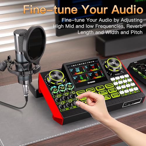 G9 Podcast Equipment Bundle,Audio Mixer Sound Board Live Sound Card,Podcast Microphone Bundle with 3.5mm Condenser Mic for PC & Phone,Podcasting,Live Streaming,Singing,Gaming,Voice Changer,Dj Set