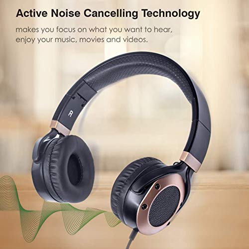 MONODEAL Active Noise Cancelling Headphones with Microphone | with Airplane Adapter, Folding and Lightweight Travel Headsets, Hi-Fi Deep Bass Wired Headphones with Carrying Case