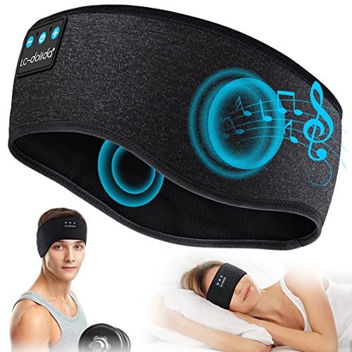 LC-dolida Sleep Headphones Bluetooth Music Band Headphones with Thin HD Stereo Speakers Perfect for Side Sleepers, Sport, Yoga, Travel - color: Black Stripe