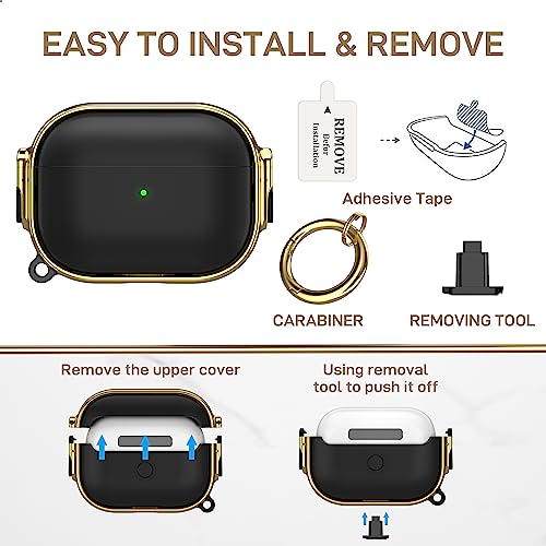 for AirPods Pro 2/1 Case Cover with Lock, Magsafe Compatible,Black/Gold - color: Black + Gold, size: AirPods Pro 2/1 Case (2019/2022/2023)