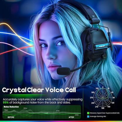 WESEARY Wireless Gaming Headset for Ps5, PC, Switch, 3D Stereo Sound-50Hr