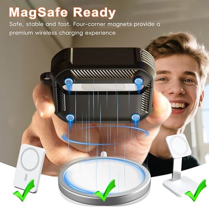 for AirPods 4 Case with Lock Magnetic Lid MagSafe, Black | Compatible with Apple AirPods 4th Generation Protective Case with Cleaner Kit & Carabiner, Powerful Drop Protection - color: A-FK-Black, size: Airpods 4th Generation