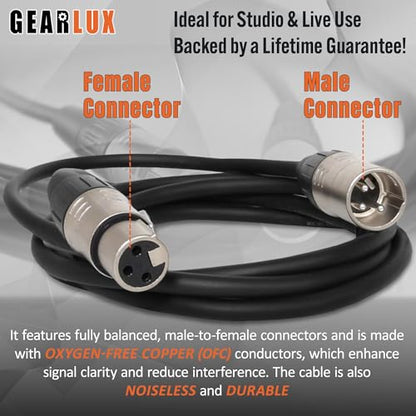 Gearlux XLR Microphone Cable, Fully Balanced, Male to Female, 25 Feet - 2 Pack - size: 25 Ft, style: 2 Pack
