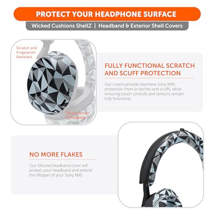 WC ShellZ XM5 - Exterior Shell & Headband Covers for Sony WH1000XM5 | Made by Wicked Cushions | Protective, Made with Premium Silicone | Geo Grey - color: Geo Grey