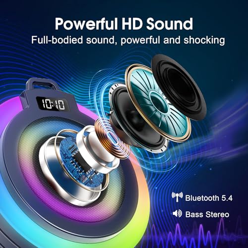 Bluetooth Shower Speaker Stereo Sound with Suction Cup, Built-in Mic | Portable Bluetooth Speaker with Lanyard, IPX7 Waterproof Wireless Speakers Bluetooth 5.4 for Bathroom/Party/Beach/Gift, Blue