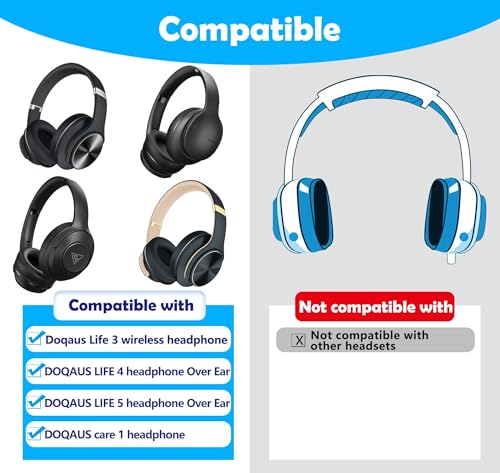 Life 3 Earpads Replacement Compatible with Doqaus Life 3 Wireless Headphone,earpads for Doqaus Life 3 Wireless Headphone (Breathable, Black)