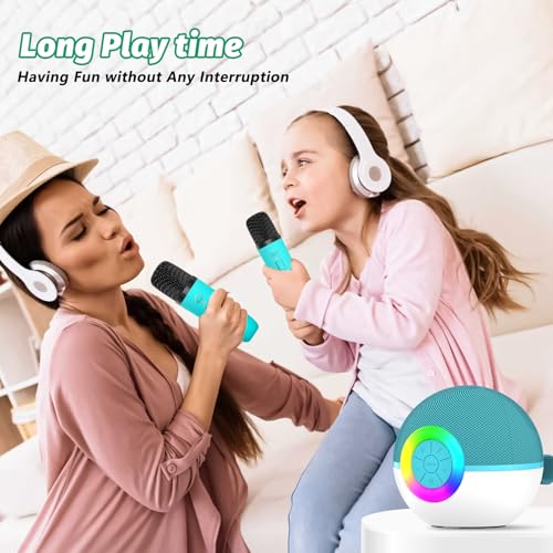 Mini Karaoke Machine Speaker for Kids Adults, Portable Bluetooth Microphone Song Toys with LED Light, Best Chritmas Birthday Festival Gift for 3 4 5 6 7 8+ Year Old Girls Boys (Green-2MIC) - color: Green-2Mic
