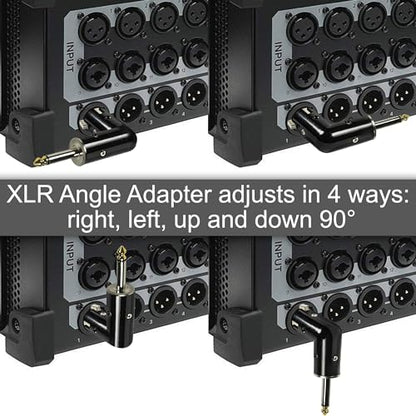 HQRP 2-Pack 3-Pin XLR Female to 1/4" / 6.35 mm Male TS Angle Adapter with 4 Adjustable Angle Positions Right Left and 90 Degree Compatible with Mixers, Microphones, amplifiers, EQ, Rack Gear, etc - style: XLR Female to 1/4" TS