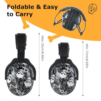 Kids Ear Protection Safety Ear Muffs, NRR 25dB Noise Reduction Children Earmuffs, Hearing Protectors for Sleeping, Studying, Airplane, Concerts, Fireworks-Skull with Black Band - color: Black Band Skull