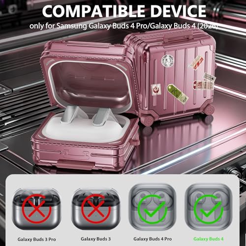 KOREDA Compatible with Samsung Galaxy Buds 4 Case/Buds 4 Pro Case Cover, Cute Funny Suitcase Design Case for Galaxy Buds 4 Pro, Fashion Protective Hard Case for Women Men with Keychain (Rose Gold) - color: Rose Gold