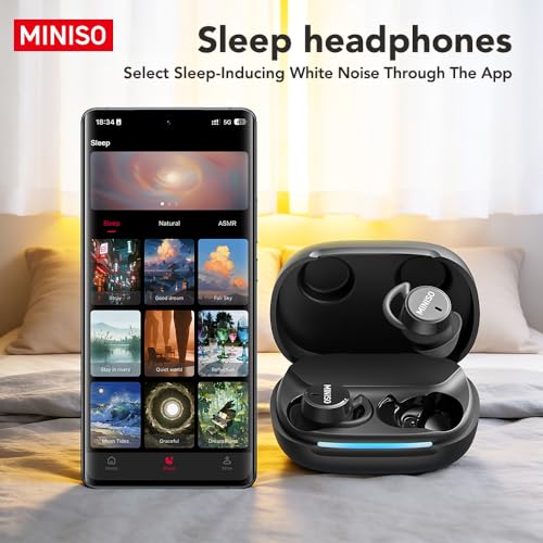 MINISO MS217 Sleep Earbuds, Mini Earbuds with Noise Reduction Bluetooth 6.0 Headphones, AI Translation Earbuds in Real Time Support 165 Languages for Side Sleepers Travel Business