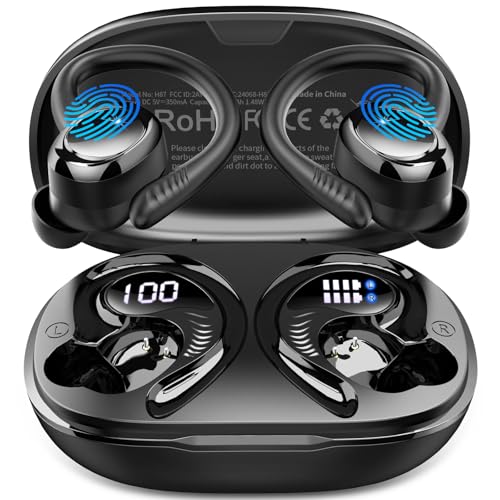 Hupoaf Wireless Earbuds Sport, NEW Bluetooth 5.4 Headphones with Earhooks, 50H Stereo Deep Bass Over Ear Buds with 4 ENC Noise Canceling Mics, IP7 Waterproof Earphones for Running Workout Gym -Black - color: A-Black