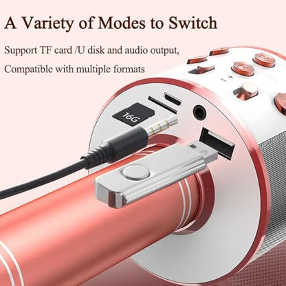 Wireless Bluetooth Karaoke Microphone Portable Handheld Mic Speaker 3-in-1 for All Smartphones Gifts