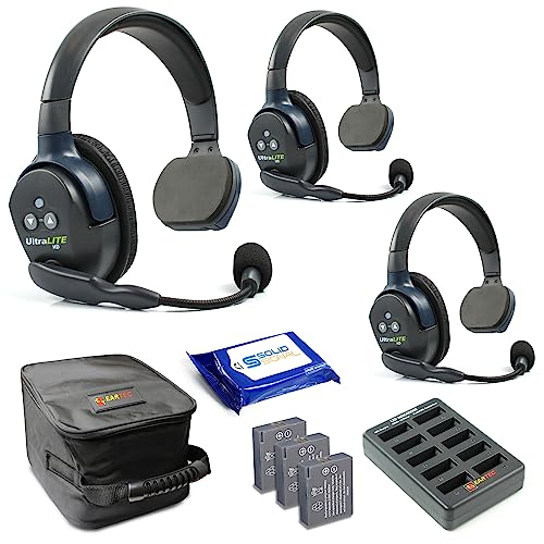 Eartec UL3S Ultralite HD Wireless Intercom Headset System, 3-Person Full Duplex, Single Ear, DECT Interference-Free, Up to 1000ft Range, Team Communication for Crews - color: Single, size: 3 x Single