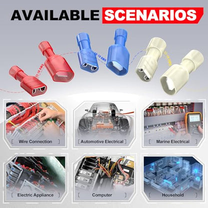 Blue Female Spade Connector 16-14 AWG/Gauge Disconnect Crimp Terminals | AIRIC,UL,100 Pcs,Blue Female Connectors,Electrical Terminal,16,14 AWG Wire,Nylon Spade Connect,Quick Disconnect,Speaker Auto - size: Female(16-14 AWG)