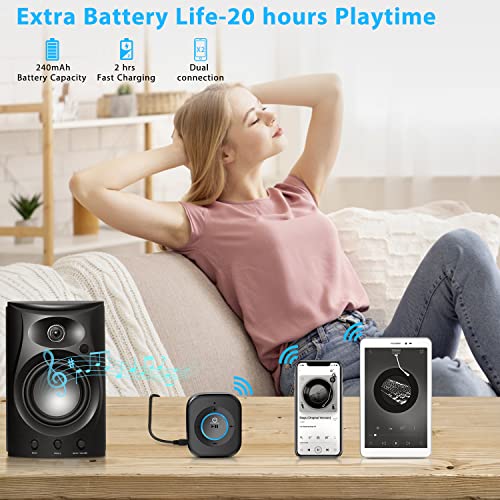 iDIGMALL Bluetooth 5.4 Receiver, AUX Wireless Audio Adapter for Car Speaker | Built-in Noise Cancelling Mic for Hands-Free Calls, 3.5mm AUX for Home Stereo Wired Headphones, 20Hrs Playtime, Multi-Point - color: J207