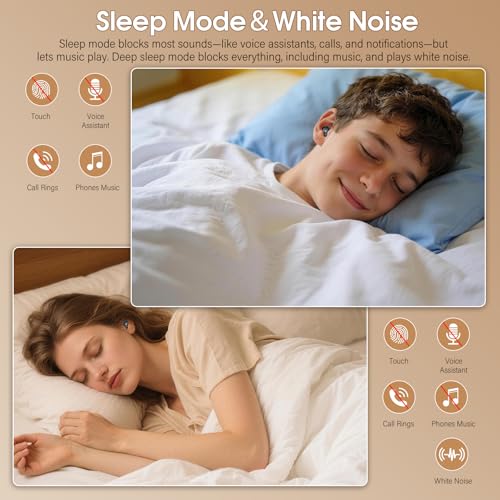 Sleep Earbuds Bluetooth 5.4, Mini Light-Weight Headphones for Side Sleepers | Features Sleep Mode & Built-in White Noise for Relaxing. 48H Battery & Clear Calls. Perfect Mini Earphones for Sound Sleep