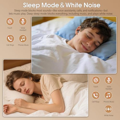Sleep Earbuds Bluetooth 5.4, Mini Light-Weight Headphones for Side Sleepers | Features Sleep Mode & Built-in White Noise for Relaxing. 48H Battery & Clear Calls. Perfect Mini Earphones for Sound Sleep