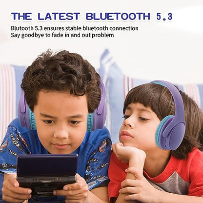 Kids Wireless Headphones, Bluetooth Headphone for Teen Kids, Over Ear Toddler Headphones Foldable with Built-in Mic for Cell Phones TV Tablet School Network Boys Girls (e6 Purple) - color: e6 purple