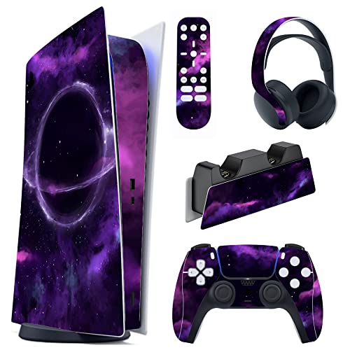 PlayVital Purple Deep Space Full Set Skin Decal for ps5 Console Digital Edition, Sticker Vinyl Decal Cover for ps5 Controller & Charging Station & Headset & Media Remote - color: Purple Deep Space