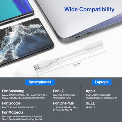 USB C to 3.5mm Headphone Adapter for Samsung Galaxy S26 S25 Ultra S24FE S23 | 3.5mm to usb c Audio AUX Mic Jack Adapter Dongle Cable for Google Pixel 10A 10 Pro Fold XL 9 Rro XL 8 Pro,iPhone 17 16 15 Pro - color: White