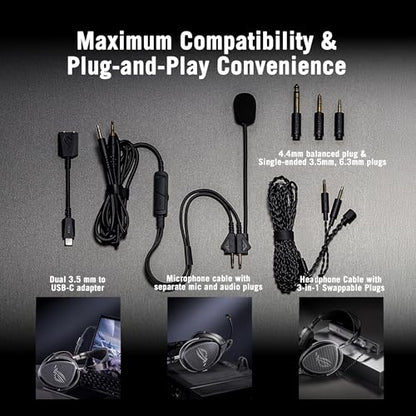 ASUS ROG Kithara Gaming/Audiophile Open-Back Wired Headphones with Mic – ROG-Tuned HIFIMAN Planar Magnetic Drivers, Adjustable Headband, Extra Ear Pads, Compatible with DACs, Amps, PC, Console, Mobile