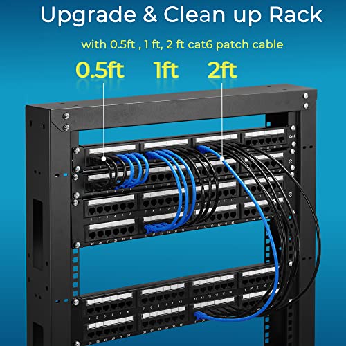 Rapink Patch Cables Cat6 1ft (48 Pack), Ethernet Patch Cable 10G, Cat 6 Patch Cable for Patch Panel to Switch, Flexiable Cat 6 Ethernet Cable with Gold Plated Black - color: Black, size: 1FT, style: 48 Pack
