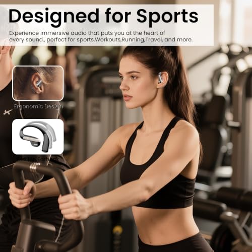 Piluyaa Open Ear Bluetooth 5.3 Earbuds, Wireless Headphones Sport Over Earphones Built-in Mic with Ear Hooks, 58H Playtime Ear Buds Fast Charging, IPX7 Waterproof for Running/Workout-Black - color: BLACK